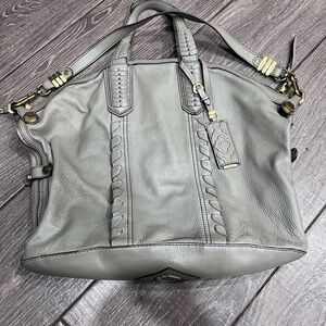 orYANY Gray Leather Shoulder Bag with Braided Accents